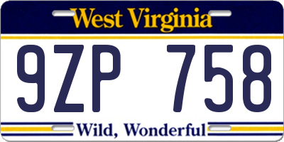 WV license plate 9ZP758