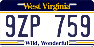 WV license plate 9ZP759