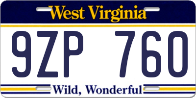 WV license plate 9ZP760