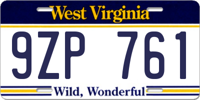 WV license plate 9ZP761