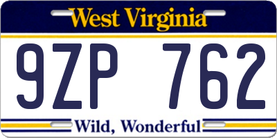 WV license plate 9ZP762
