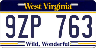 WV license plate 9ZP763