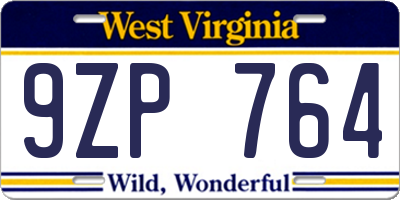 WV license plate 9ZP764