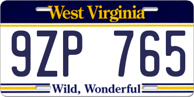 WV license plate 9ZP765