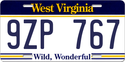 WV license plate 9ZP767