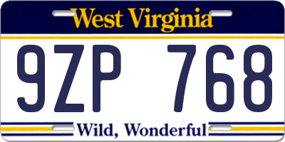 WV license plate 9ZP768