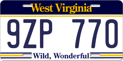 WV license plate 9ZP770