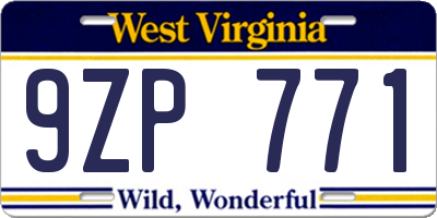WV license plate 9ZP771