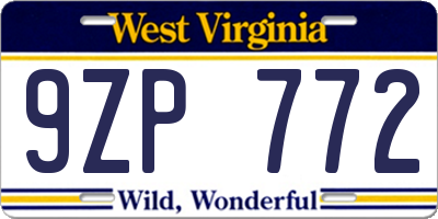 WV license plate 9ZP772