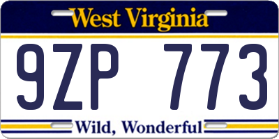 WV license plate 9ZP773