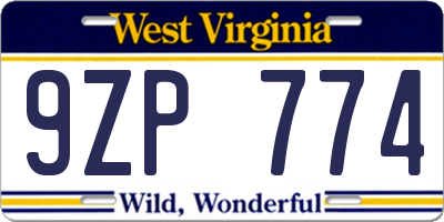 WV license plate 9ZP774