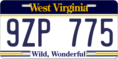 WV license plate 9ZP775