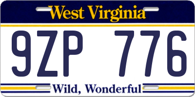 WV license plate 9ZP776
