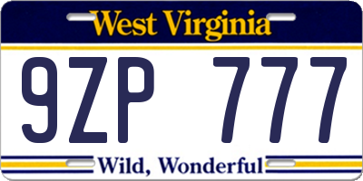 WV license plate 9ZP777