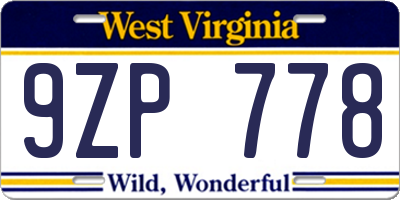 WV license plate 9ZP778