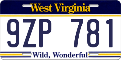 WV license plate 9ZP781