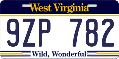 WV license plate 9ZP782
