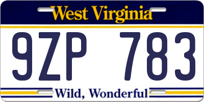 WV license plate 9ZP783