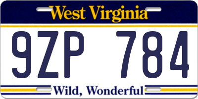 WV license plate 9ZP784
