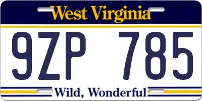 WV license plate 9ZP785