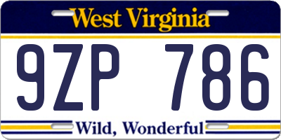 WV license plate 9ZP786