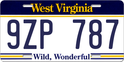 WV license plate 9ZP787