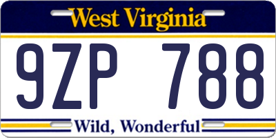 WV license plate 9ZP788