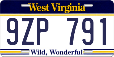 WV license plate 9ZP791