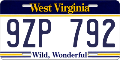 WV license plate 9ZP792