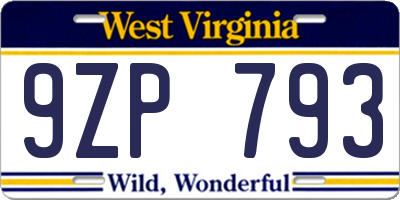 WV license plate 9ZP793