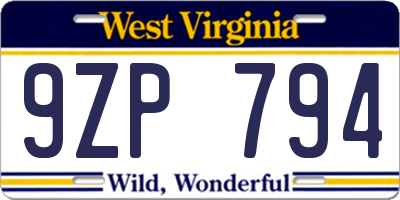 WV license plate 9ZP794