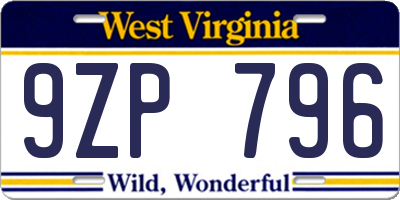 WV license plate 9ZP796