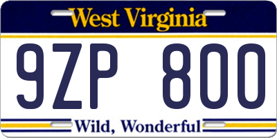 WV license plate 9ZP800