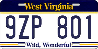 WV license plate 9ZP801