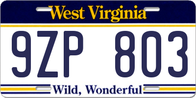 WV license plate 9ZP803