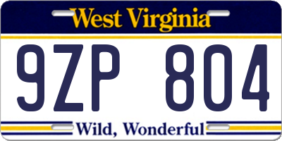 WV license plate 9ZP804