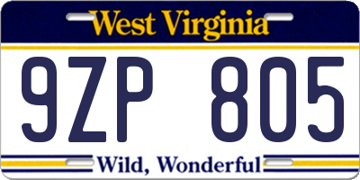 WV license plate 9ZP805