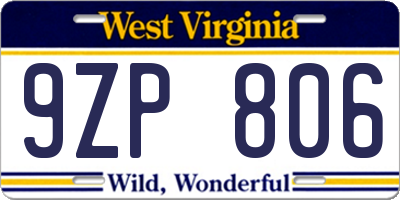 WV license plate 9ZP806