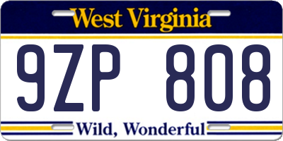 WV license plate 9ZP808