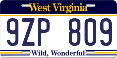 WV license plate 9ZP809