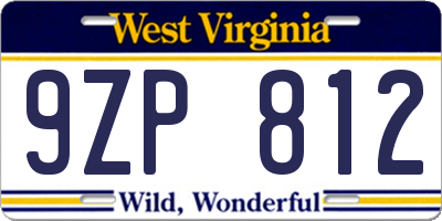 WV license plate 9ZP812