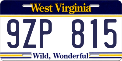 WV license plate 9ZP815