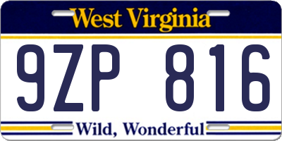 WV license plate 9ZP816