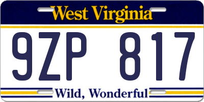 WV license plate 9ZP817