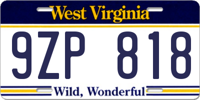 WV license plate 9ZP818