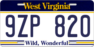 WV license plate 9ZP820