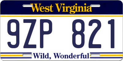 WV license plate 9ZP821