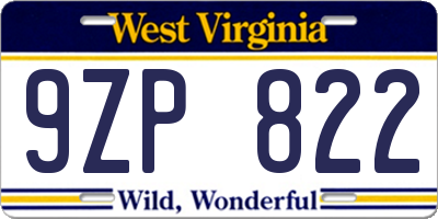 WV license plate 9ZP822