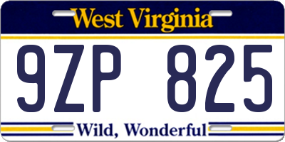 WV license plate 9ZP825