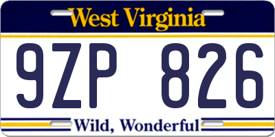 WV license plate 9ZP826